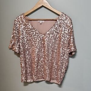 Socialite Sequin Blouse in rose and Cream